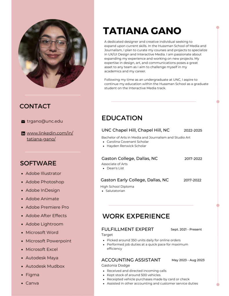 An image of Tatiana Gano's resume.
