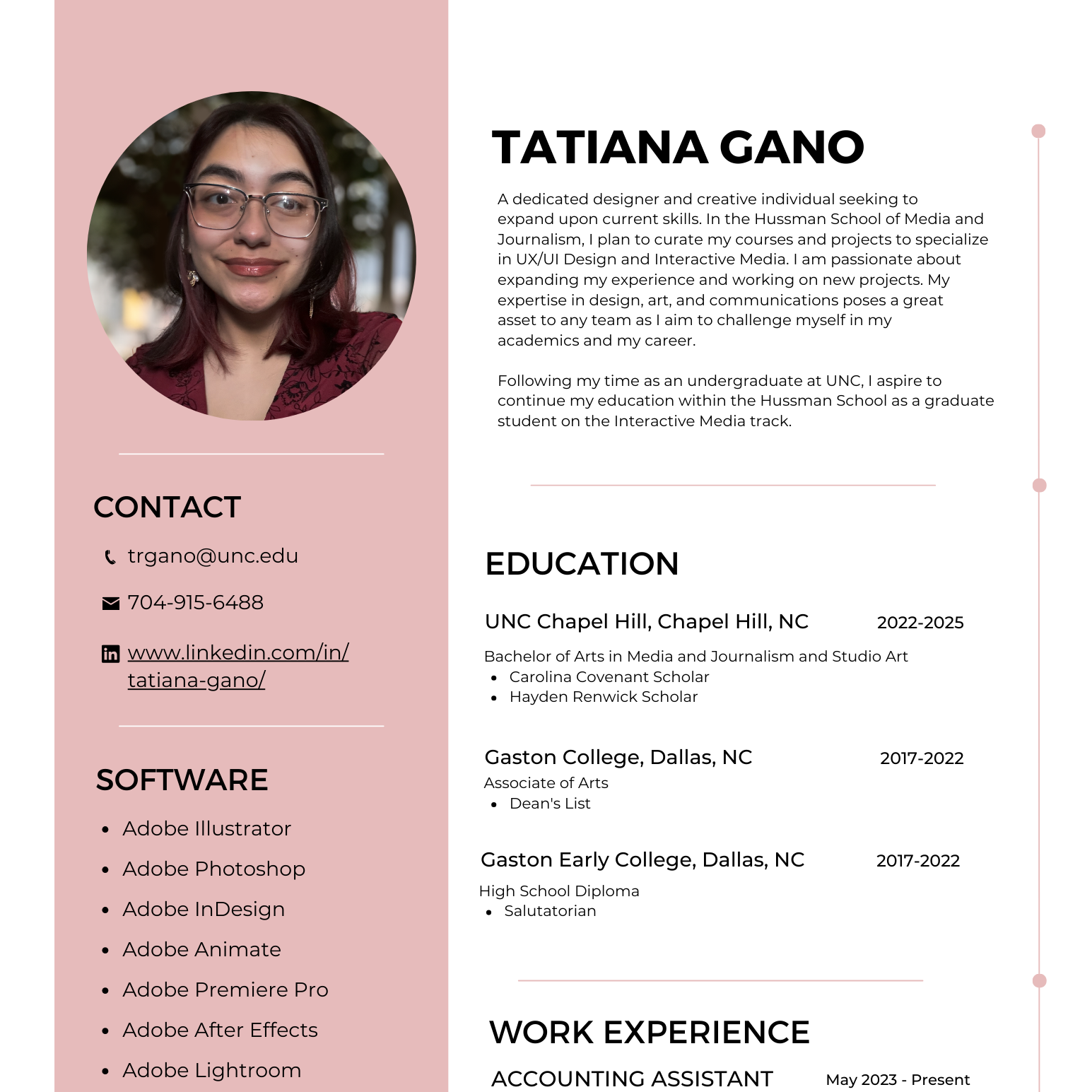 An image of Tatiana Gano's resume.